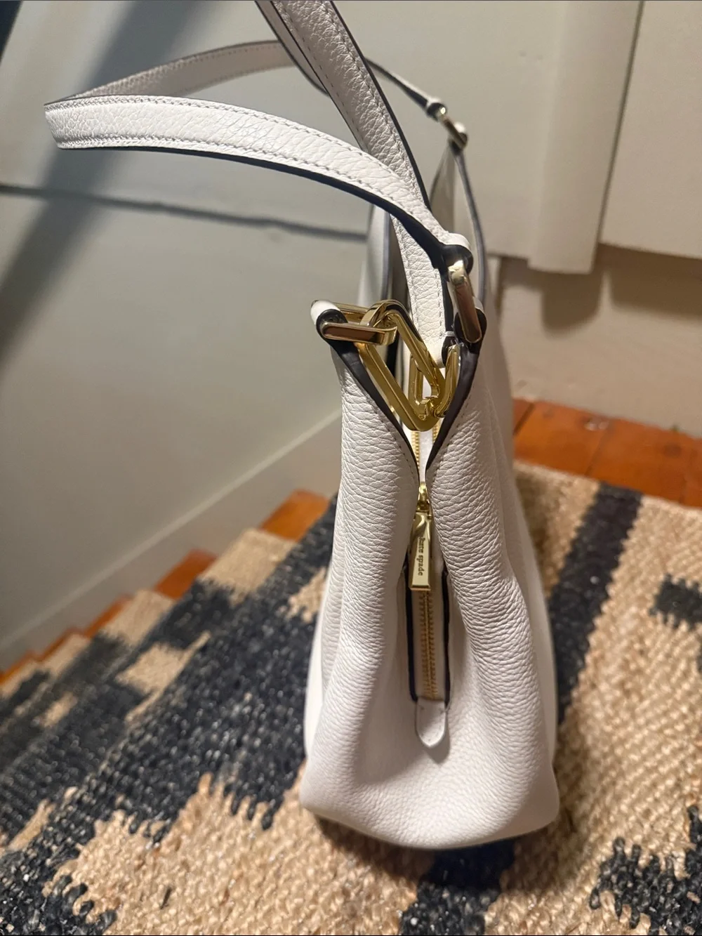 kate spade White Pebbled Leather Hobo Shoulder Bag with Gold Hardware